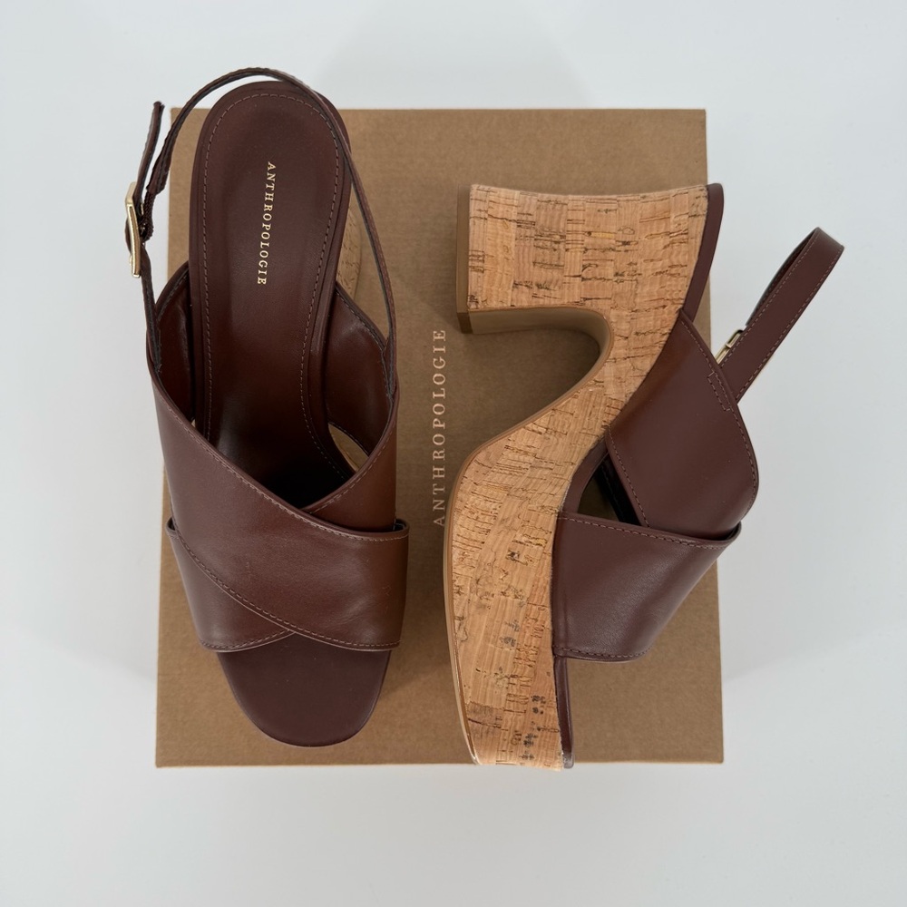Anthropologie Anthro Cross Strap Platform Sandals NWB